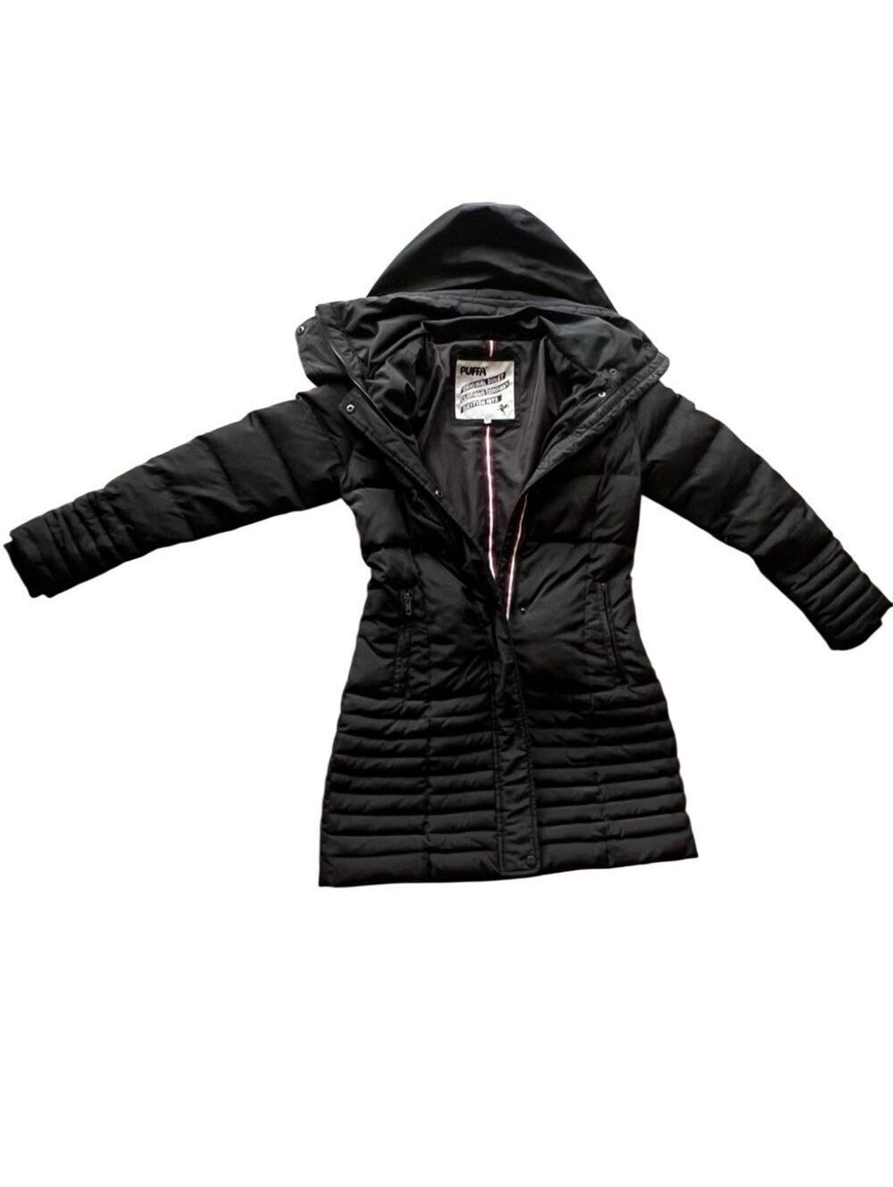 PUFFA ORIGINAL DUVET COAT Puffer Quilted Hood Mid Length England Black UK 8 S